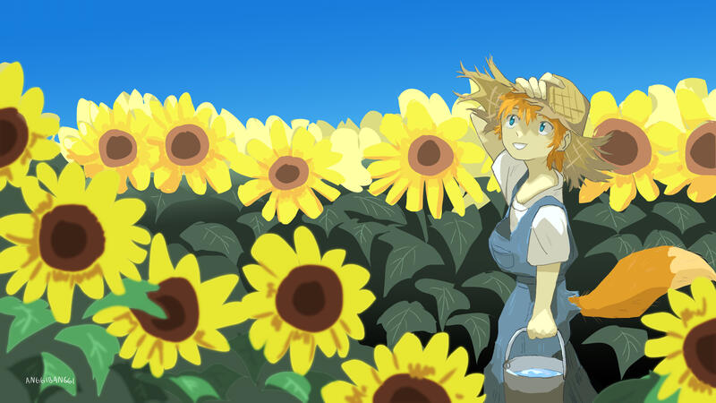 Ren and sunflowers (fan art of friend's oc)